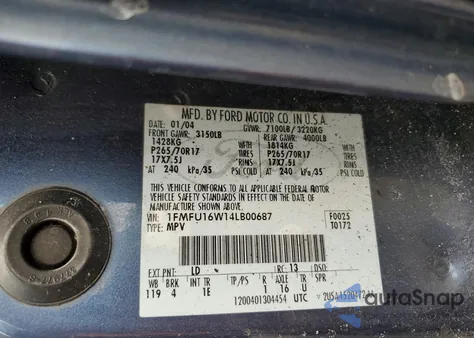 2004 Ford Expedition Xlt z USA, uszkodzony, nr VIN 1FMFU16W14LB00687